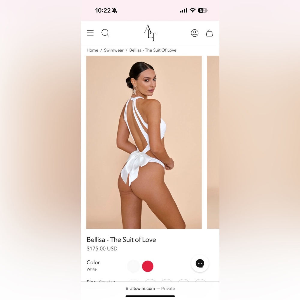 ALT Swim BELLISA One Piece Bridal Swimsuit with Removable Bow - Size Small